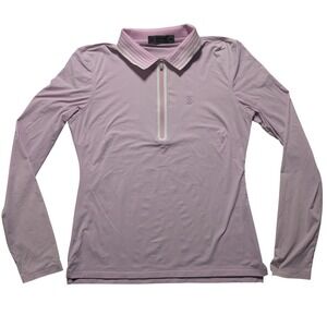 GFORE SILKY TECH NYLON 1/4 Zip Golf Polo Lilac Pink Striped Collar - Womens XS
